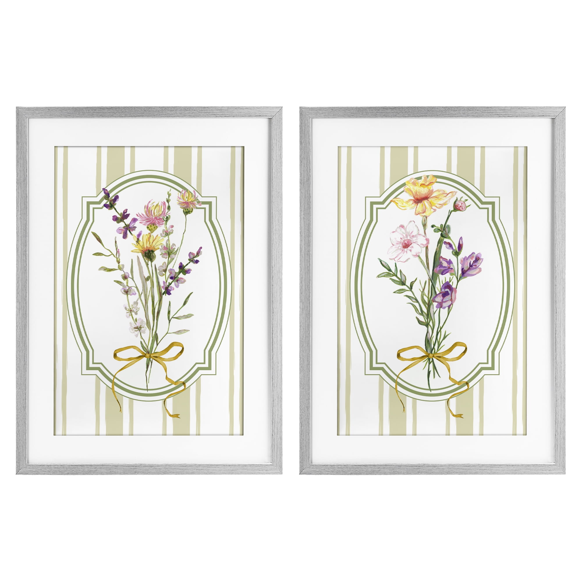 Wildflower Bundles Classic Stripes 2 Piece Gray Framed Print Under Glass Set, design by Adonna Ebrahimi