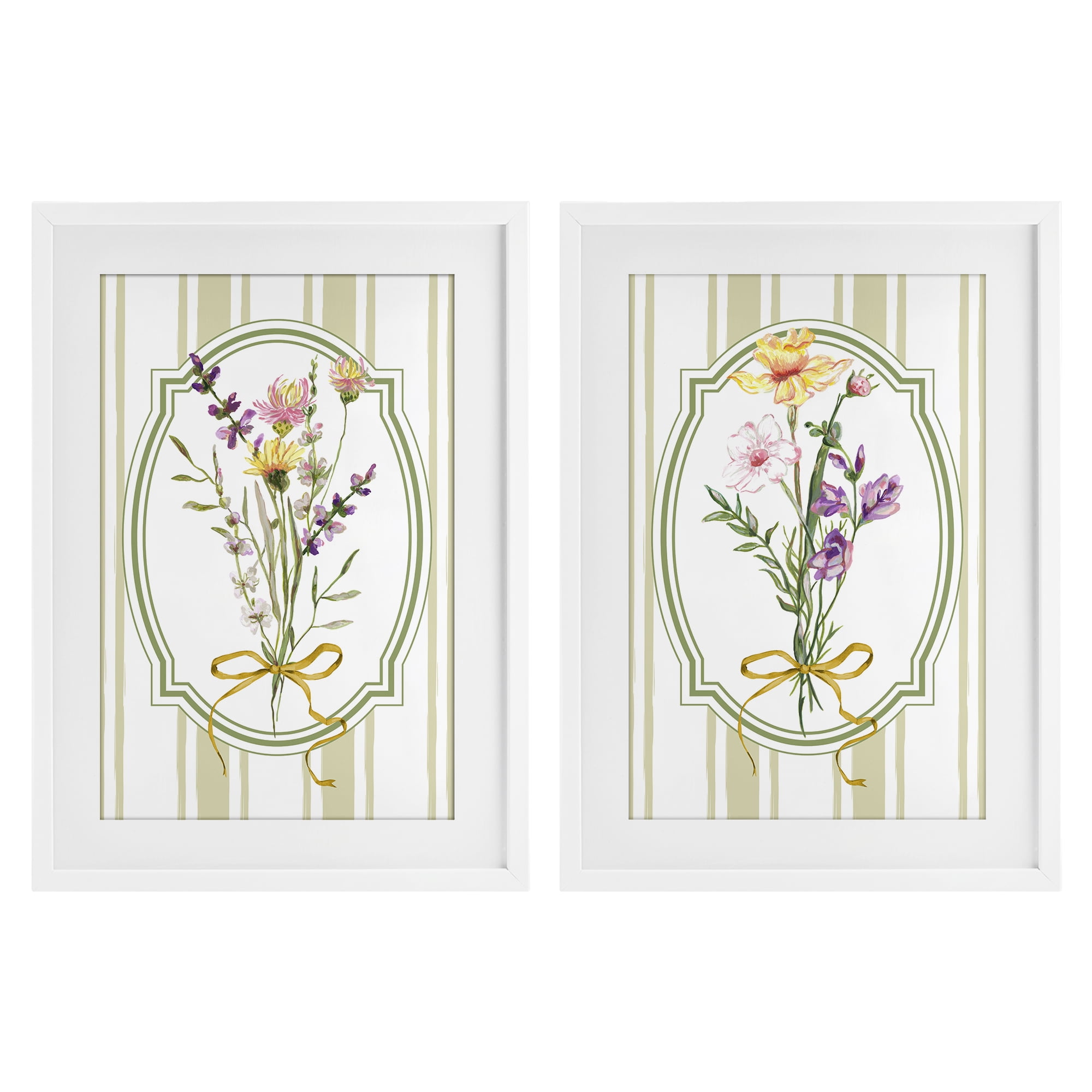 Wildflower Bundles Classic Stripes 2 Piece White Framed Print Under Glass Set, design by Adonna Ebrahimi