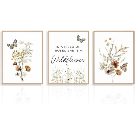 Wildflower Butterfly Canvas Poster 3 PCS Watercolor Flower Wall Art Poster Boho Prints, Inspirational Quotes Poster for Bedroom Living Room Decor 12x16 in Unframed