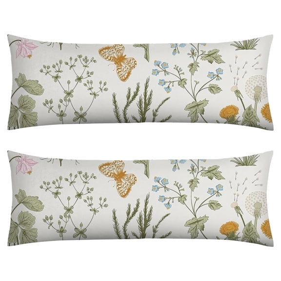 Wildflower Butterfly Illustration Body Pillow Cover 20x54 - Floral Bee Artwork Long Pillow Case with Invisible Zipper - Soft Full Body Pillow Protector - Machine Washable Cozy Slipcover for Sleeping