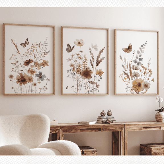Wildflower Butterfly Nursery Rustic Botanical Poster Set, Poster Only