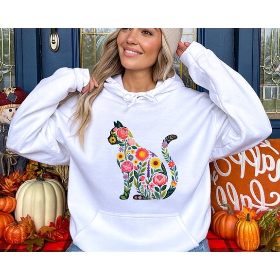 Wildflower Cat Hoodie, Flower Cat Hoodie, Cat Hoodie, Cat Lover Hoodie, Spring Hoodie, Summer Hoodie, Animal Hoodie, F445