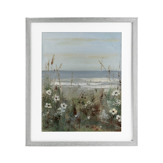 Stupell Industries Wildflower Coastline Scene Gray Framed Print Under Glass, design by Sally Swatland, 21 x 17