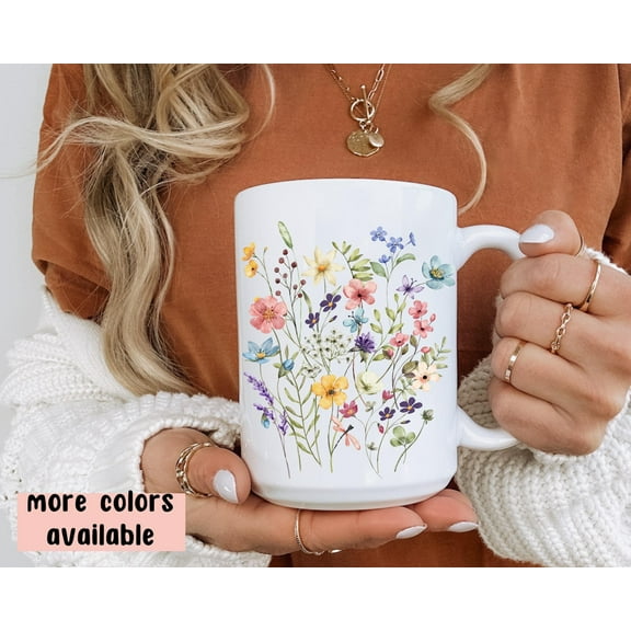 Wildflower Coffee Mug, Cottagecore Pressed Flower Mug, Pastel Floral Nature Cup, Gift for Flower Garden Lovers