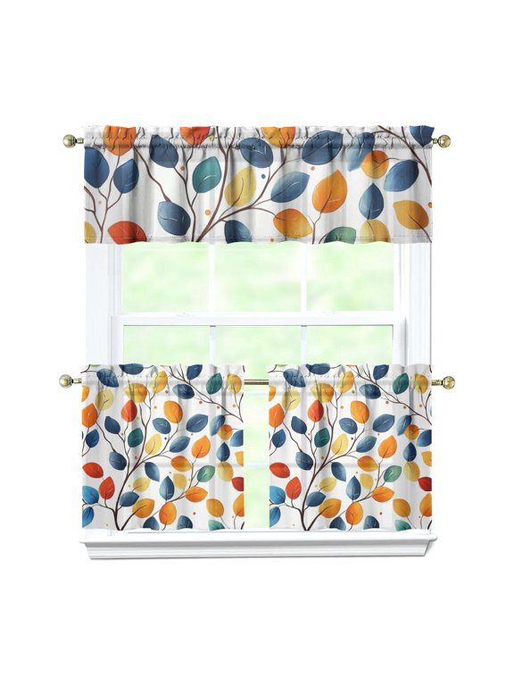 Wildflower Country Curtains 24 Inch - 3 Panel Vintage Boho Set with Rustic Floral Print, Farmhouse Kitchen Window Drapes