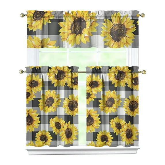 Wildflower Country Curtains 36 Inch - 3 Panel Vintage Bohemian Set with Rustic Floral Print, Rod Pocket