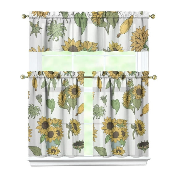 Wildflower Country Curtains 36 Inch - 3 Panel Vintage Bohemian Set with Rustic Floral Print, Rod Pocket