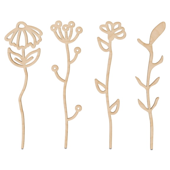 Wildflower Cutouts Pack of 1 Sets of 4 Wooden Flower Wall Decor, Nursery Decor for Girls and Floral Home/Party Decor, by Woodpeckers