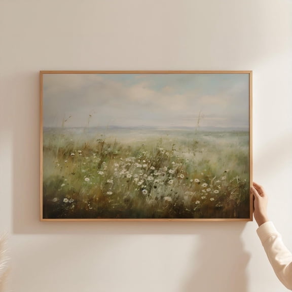 Wildflower Daisy Meadow Sage Green Unframed Paper Print