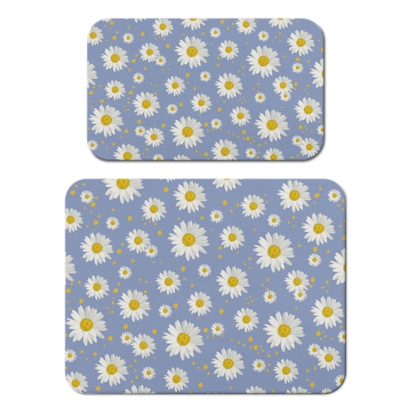 Wildflower Daisy Print Dish Drying Mat, Boho Vintage Floral Countertop Pad, Absorbent Diatomite Coffee Bar Mat for Under Coffee Maker, 18x24+19.5x12in