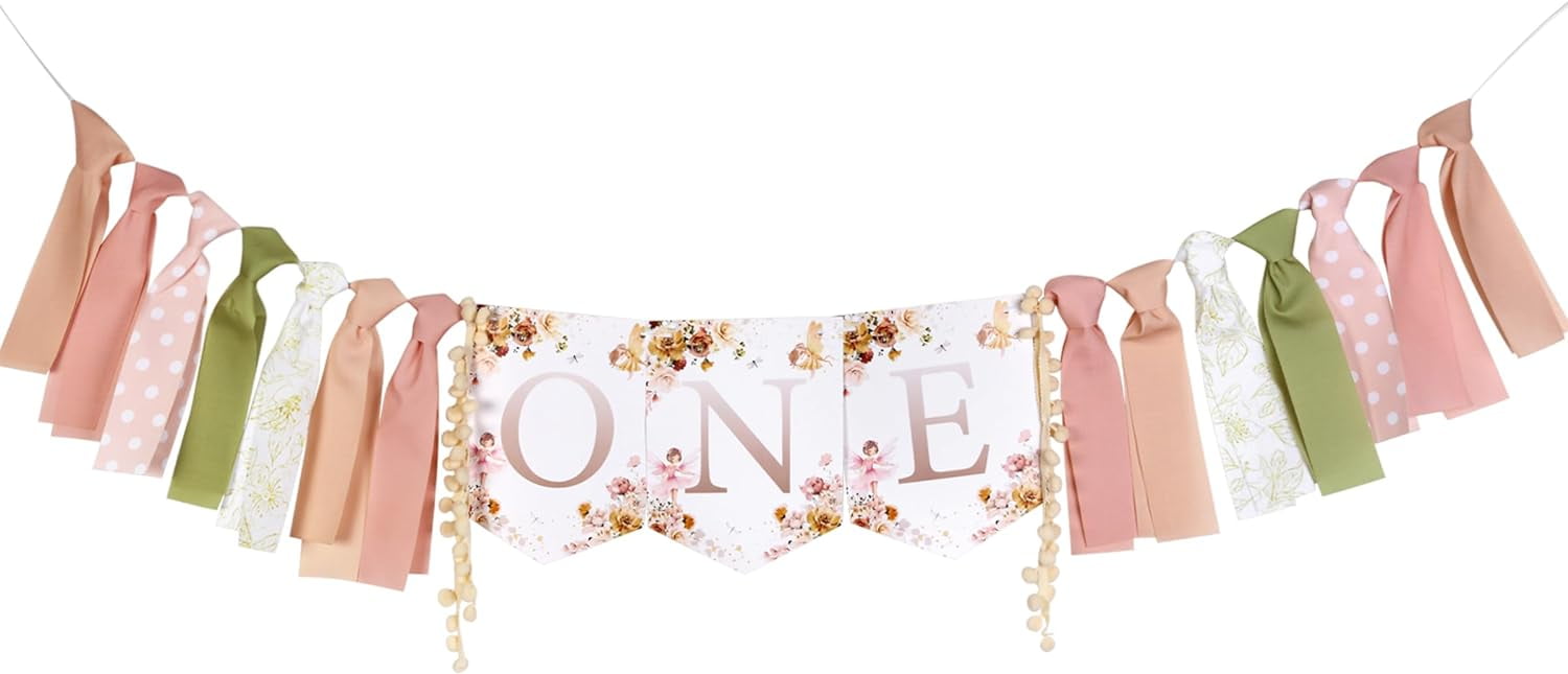 Wildflower Fairy One Birthday High Chair Banner for Girls My Fairy First Birthday Decorations Floral Theme One Birthday Party Decoration Girls for Garden Floral Theme Birthday Supplies