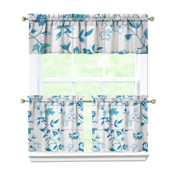 Wildflower Farmhouse Curtains 24 Inch - 3 Panel Rustic Boho Set with Vintage Floral Print, Country Kitchen Drapes