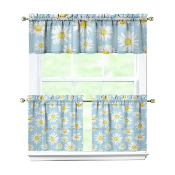 Wildflower Farmhouse Curtains 24 Inch - 3 Panel Rustic Boho Set with Vintage Floral Print, Country Kitchen Drapes