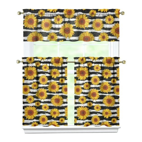 Wildflower Farmhouse Curtains 36 Inch - 3 Panel Rustic Bohemian Set with Vintage Floral Print, Rod Pocket