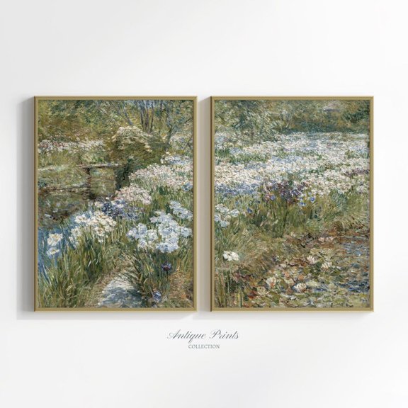 Wildflower Field Country Meadow Vintage Spring Farmhouse Wall Art Set 2 Unframed Paper Print 20x30