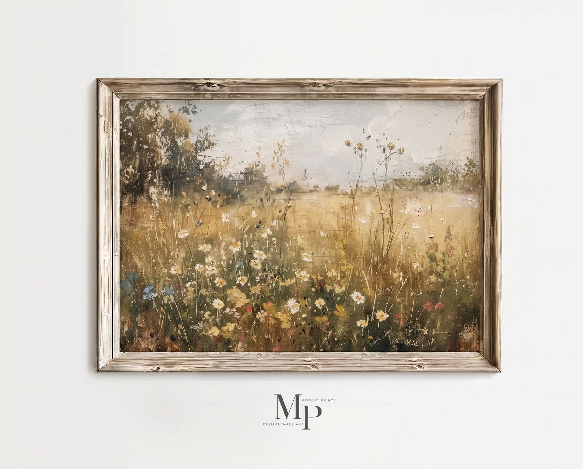 Wildflower Field Landscape Oil Painting, Wall Art Print, Country ...