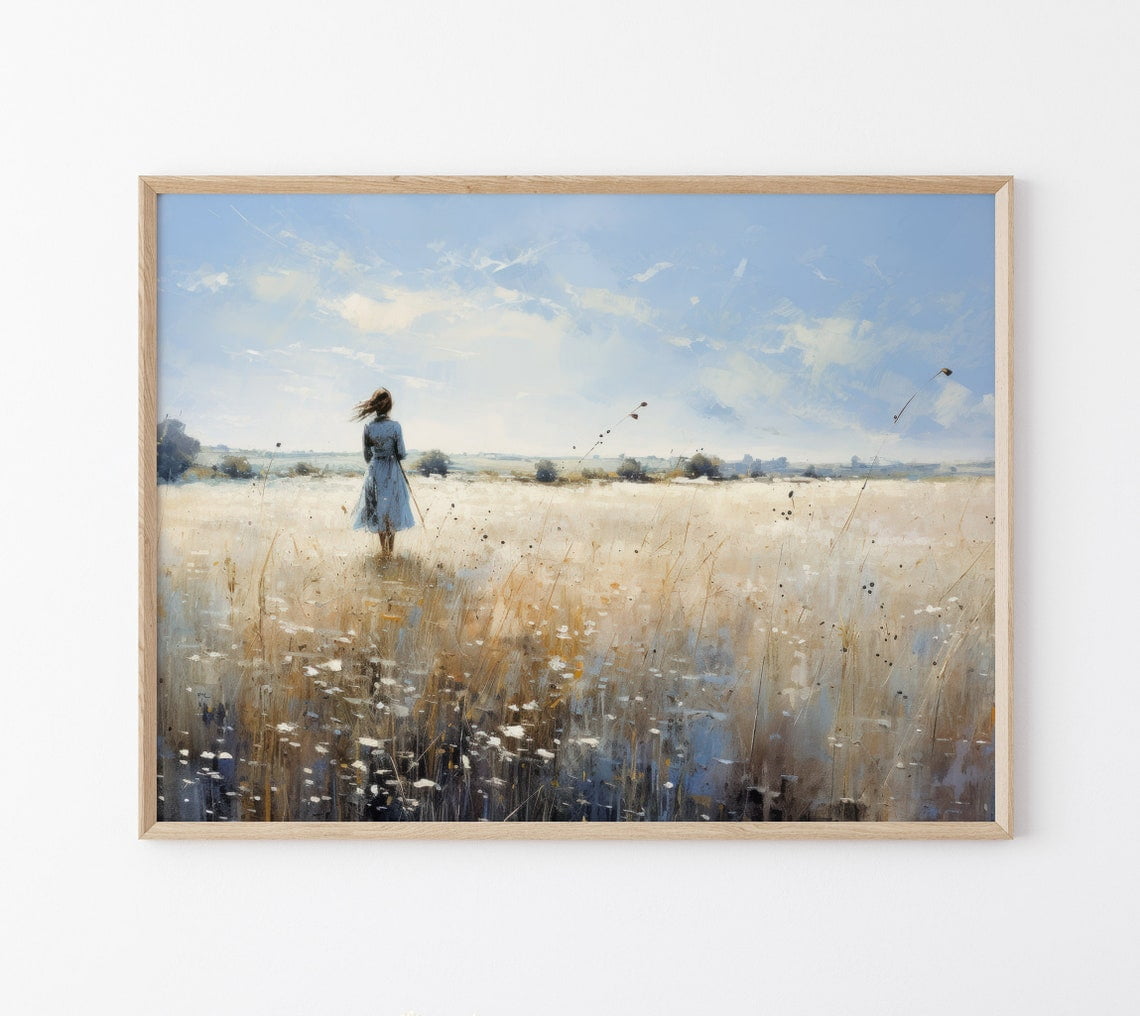 Wildflower Field Landscape Oil Painting Wall Art Print, Nature Wall ...