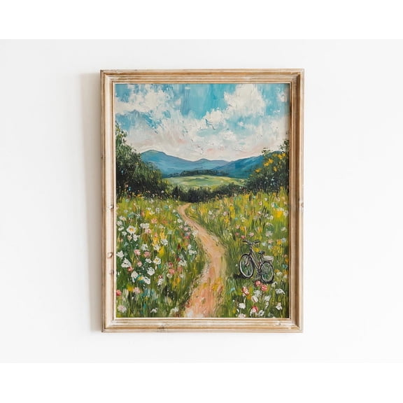 Wildflower Field Landscape Rustic Countryside Path Art, Unframed Paper Poster 8x10in