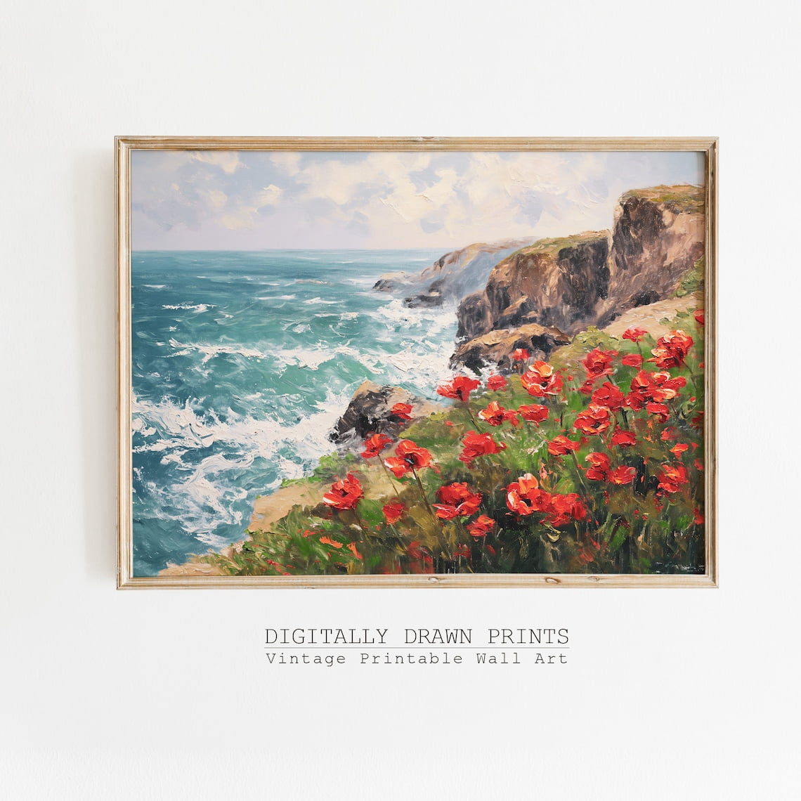 Wildflower Field Landscape, Summer Coastal Wall Art, Vintage Country ...