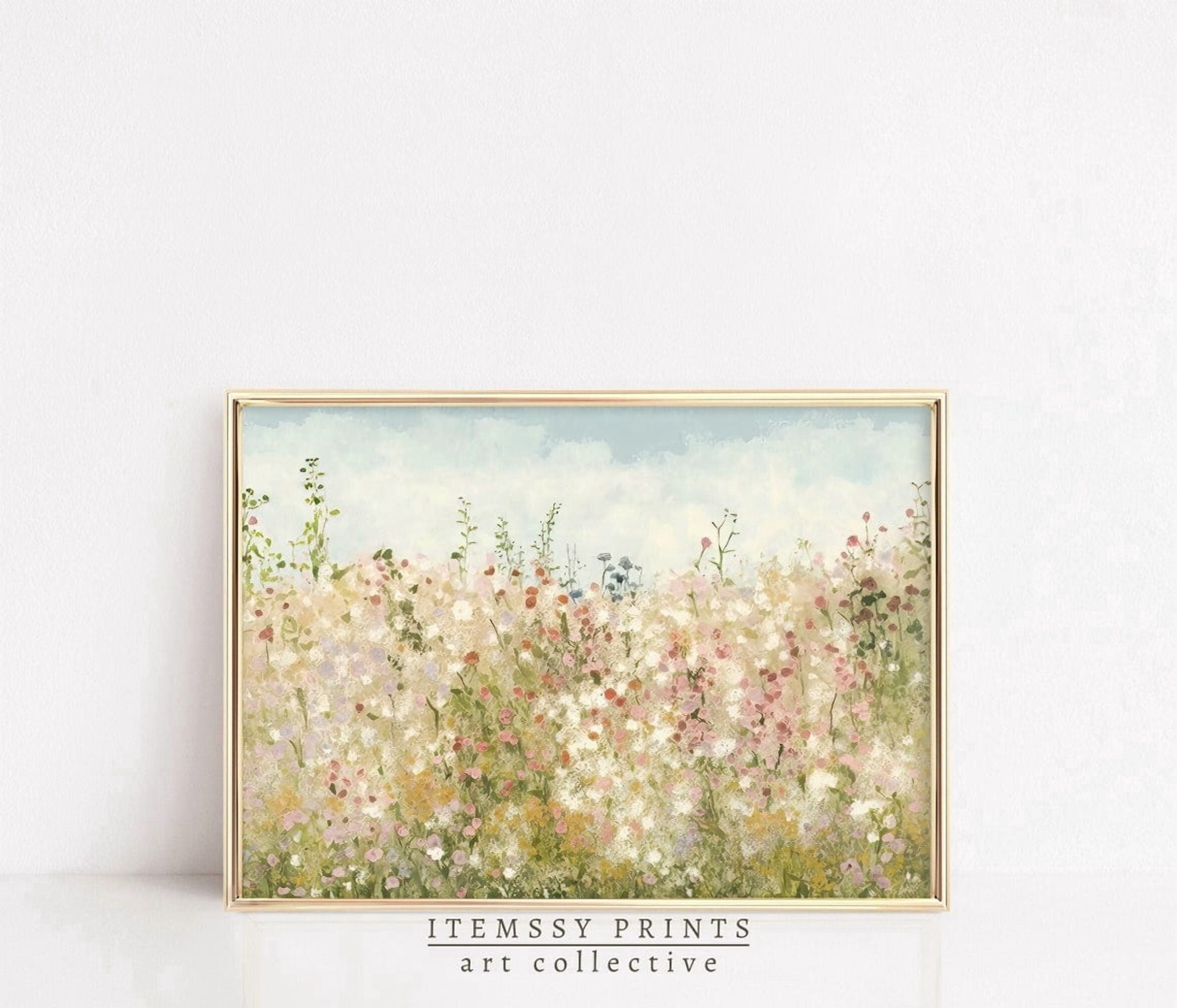 Simple Field Landscape Wildflower Field Landscape Wall Art Prints, Floral Vintage 19th Century ...