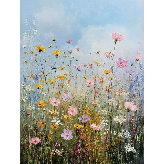 Wildflower Field Oil Canvas Print, Wall Art for Living Room Bedroom Dining Room Office Entryway Home