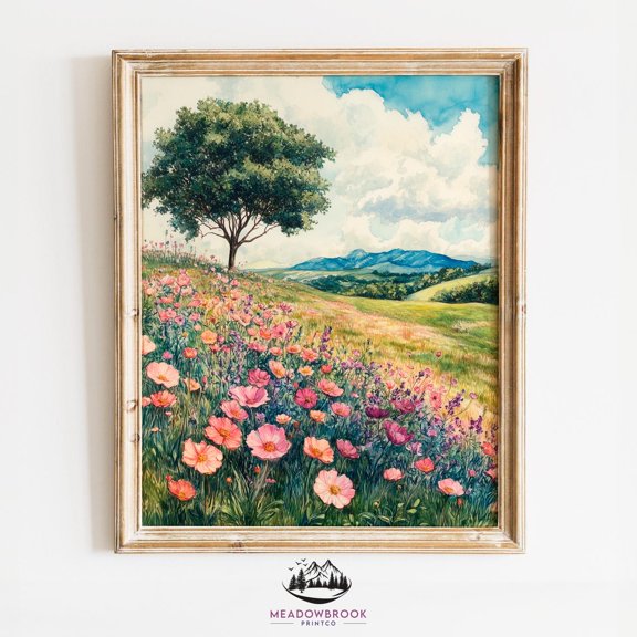 Wildflower Field Pencil Sketch Poster, Unframed Size 12x18