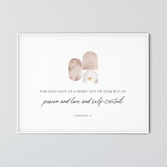 Wildflower Field Sunset Landscape Rustic Nature Decor 2 Timothy 1:7 Geometric Bible Verse Modern Minimal Christian Art, UNFRAMED Size 16x16