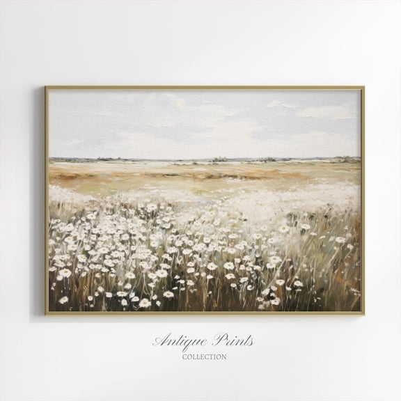 Wildflower Field Vintage Poster, Neutral Country Wall Art, Meadow Landscape, Antique Rustic Farmhouse Decor,, Unframed Poster Size 24x36