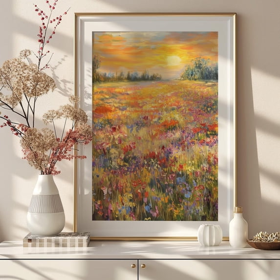 Wildflower Field, Wall Art Print, Nature Decor, Rustic Country Landscape, Landscape Wall Art, Home Decor #1421, 8x12 UNFRAMED