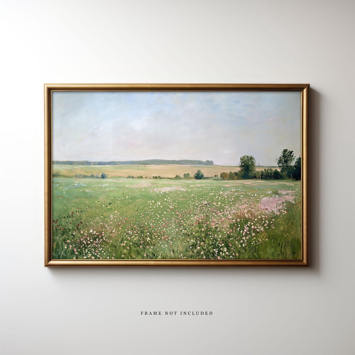 Simple Field Landscape Wildflower Field Wall Art Print, Vintage Spring Landscape Home Decor ...