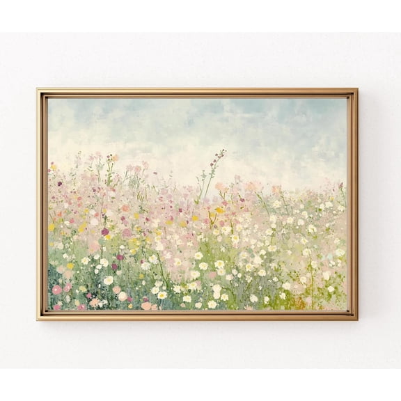 Wildflower Fields Vintage Landscape Art Print Poster Floral Wall Print Poster Vintage Botanical Countryside Art Nursery Decor Poster Warm Present Vintage UNFRAMED Poster Size 8x12