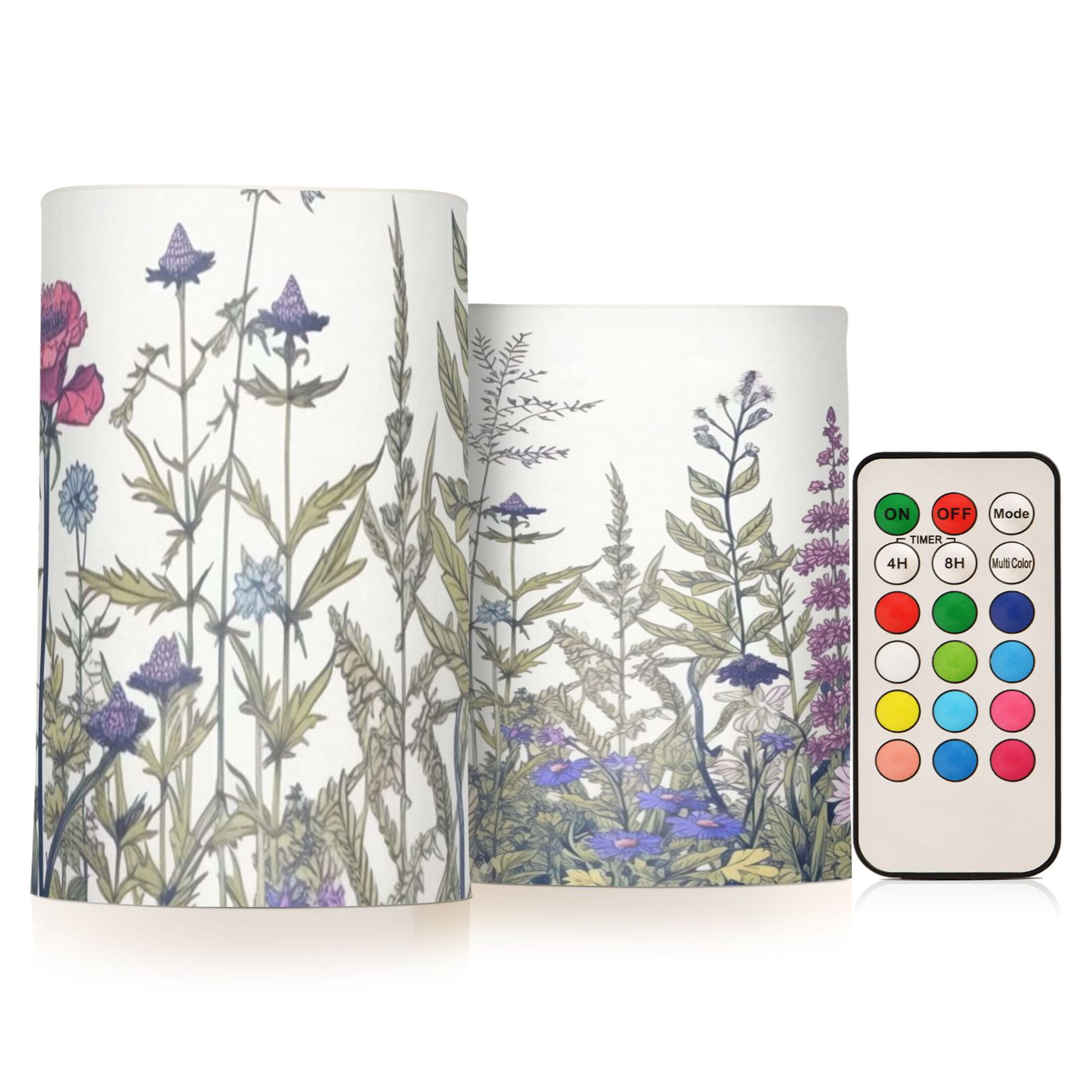 Wildflower Flickering Flameless Candles Battery Operated with Remote Timer LED Pillar Candles Set of 2