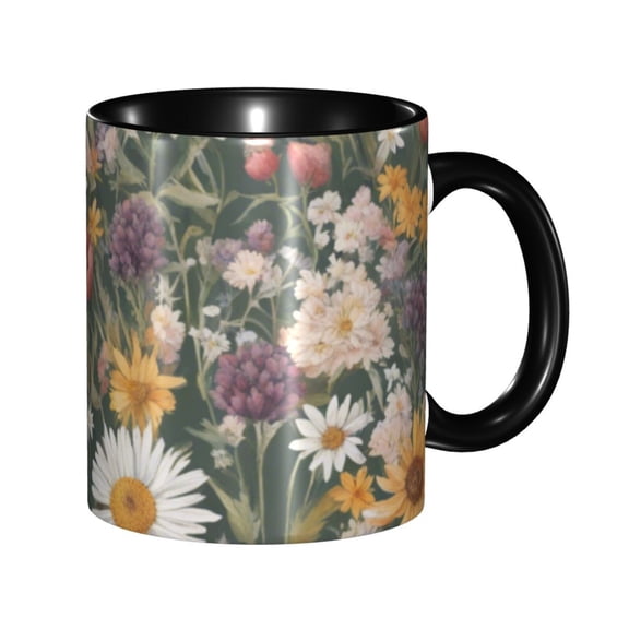 Wildflower Floral Coffee Mug Fun Custom Ceramic Mugs 11oz Black