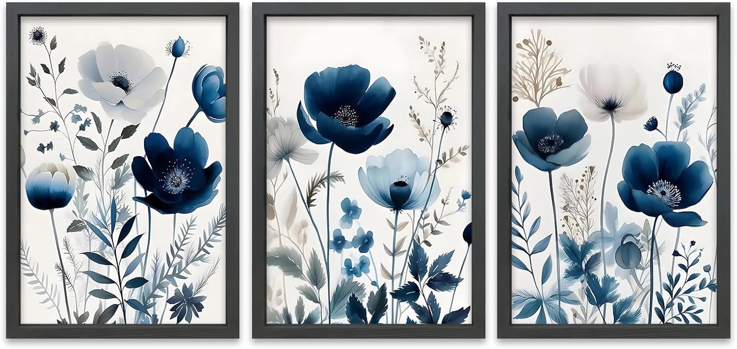 Wildflower Floral Green Botanical Wall Art Print 16"x11" Set of 3 ...