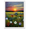 thumbnail image 1 of Wildflower Floral Landscape Sunrise Oil Artwork Framed Wall Art Print A4, 1 of 4