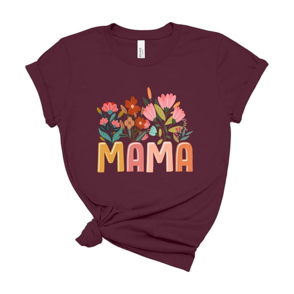 Wildflower Floral Mama Womens Graphic Tee Boho Mom Shirt Casual Novelty Top