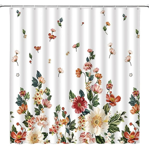 Wildflower Floral Shower Curtain Flower Botanical Boho Nature Blossom Watercolor Plant Fabric Home Bathroom Decor Set with Hooks（36" WX70 H）