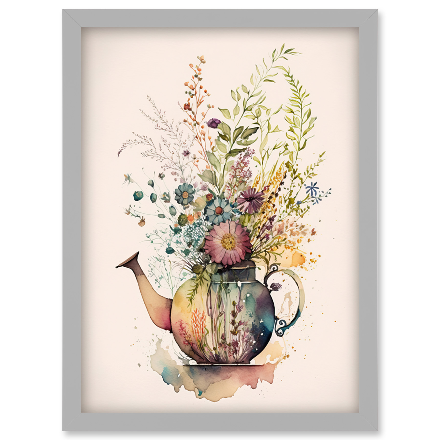 Wildflower Floral Spring Bouquet in a Teapot Vase Artwork Framed Wall ...