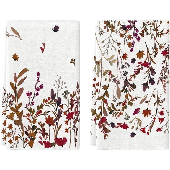 Wildflower Floral Spring Kitchen Towel Dish Towels, 16x24 Inch Farmhouse Summer Decoration Hand Towels Set of 2