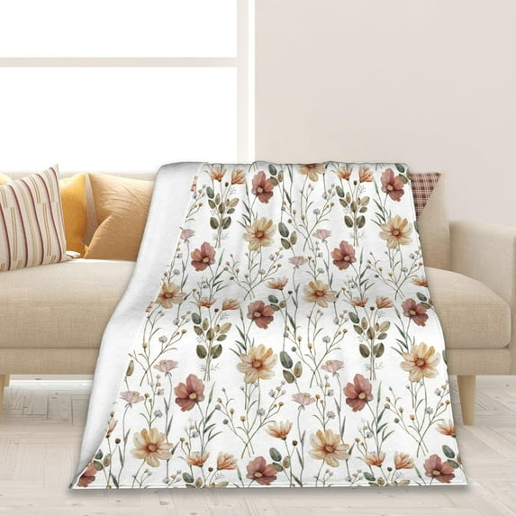 Wildflower Flower Foliage Soft Throw Blanket All Season Warm Blankets Lightweight Flannel Throws Blanket for Living Room Bed Couch 50"x60"