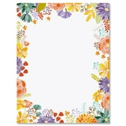 Wildflower Frame Floral Letter Papers - Set of 25 floral stationery papers are 8 1/2" x 11", compatible computer paper, Wedding & Bridal Shower Flyers, Invitations, or Letter Paper