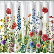 Wildflower Garden Bliss Shower Curtain Vibrant Blooms on White Background Farmhouse Style Decor for Bathroom