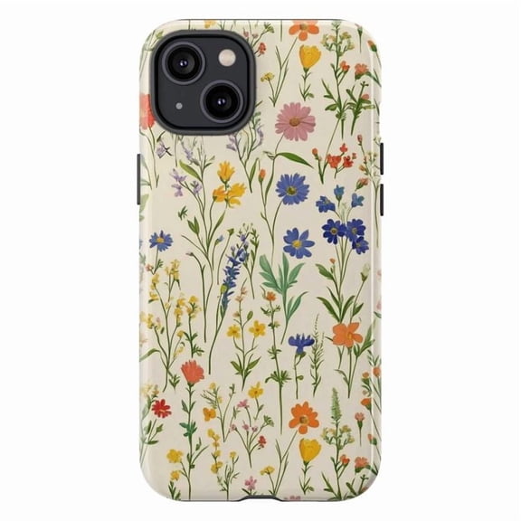 Wildflower Garden Phone Case, Colorful Hand-Drawn Botanical Floral Pattern on Cream Background, Protective Soft Matte Phone Cover for iPhone 16 15 14 13 12 11 Pro Max Mini