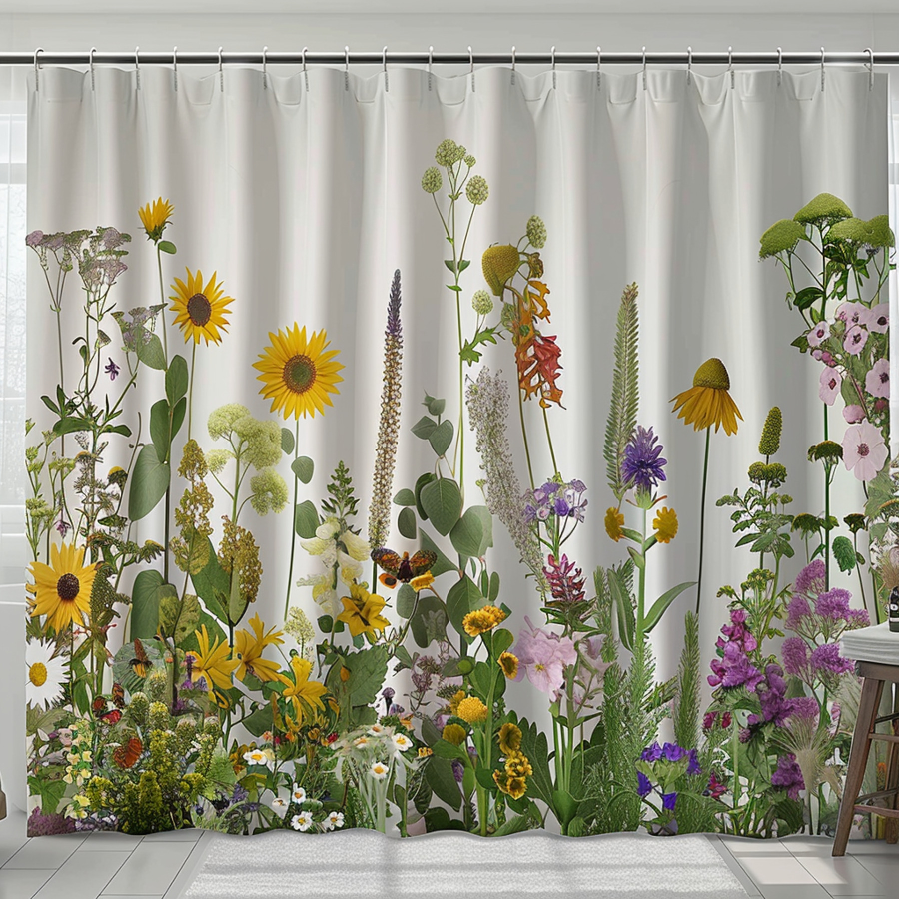 Wildflower Garden Shower Curtain Stunning Floral Design with Sunflower ...