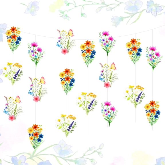 Wildflower Garland Decor with Spring Floral & Butterfly Design - Window Door Hanging Party Ornament
