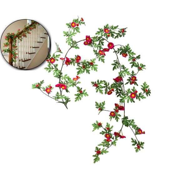 Wildflower Garland Spring Flowers Garland 6 Ft Artificial Daisy Flowers and Leaves Faux Floral Vine for Wedding Arch Porch Staircase Summer Decor