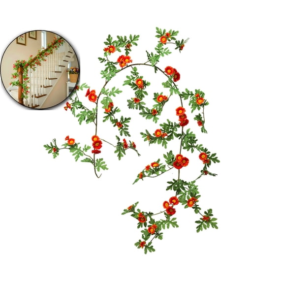 Wildflower Garland Spring Flowers Garland 6 Ft Artificial Daisy Flowers and Leaves Faux Floral Vine for Wedding Arch Porch Staircase Summer Decor