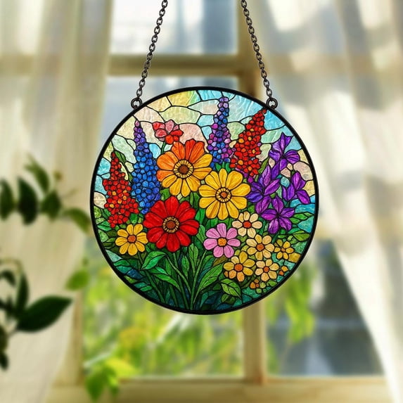 Wildflower Glass Suncatcher, Wildflower Window Hanging Decor, Florist, for Flower Lover, for Mom, Grandma, 3.5 in