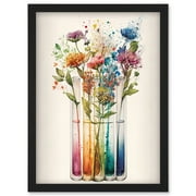 Wildflower Glass Test Tubes Rainbow Colour Water Artwork Framed Wall Art Print A4