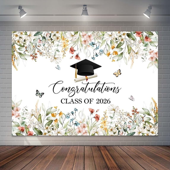 Wildflower Graduation Backdrop Greenery Floral Class of 2026 ...